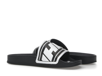 OFF-WHITE Embossed Logo Pool Slides Black White (Women's)