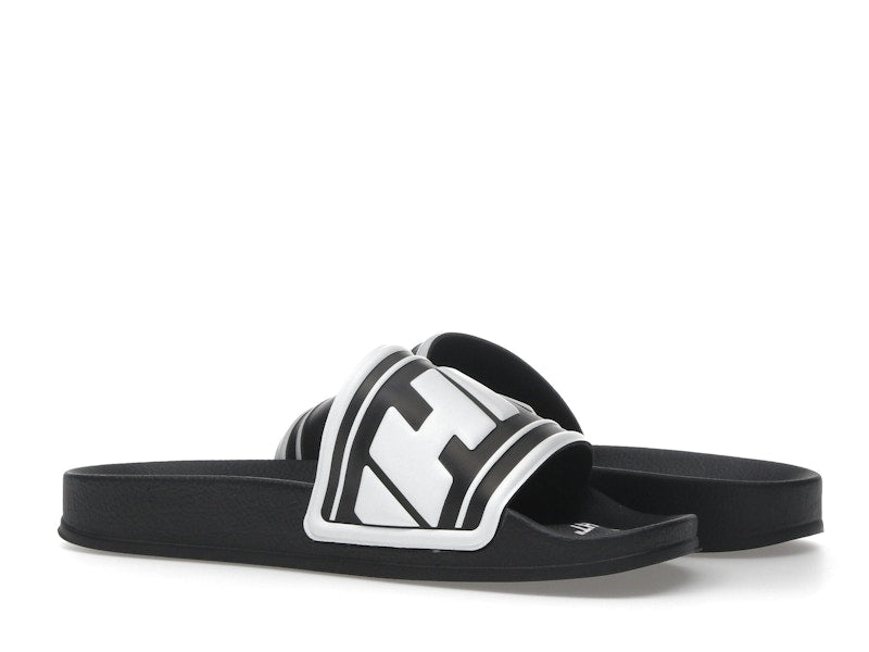 OFF-WHITE Embossed Logo Pool Slides Black White (Women's)
