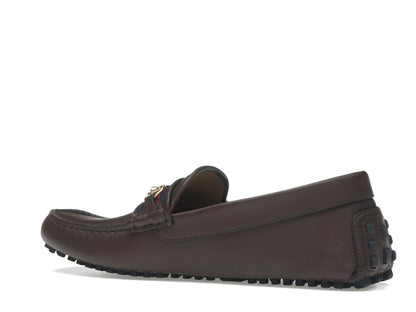 Gucci Ayrton Webbing-Trimmed Horsebit Leather Driver Loafers Brown