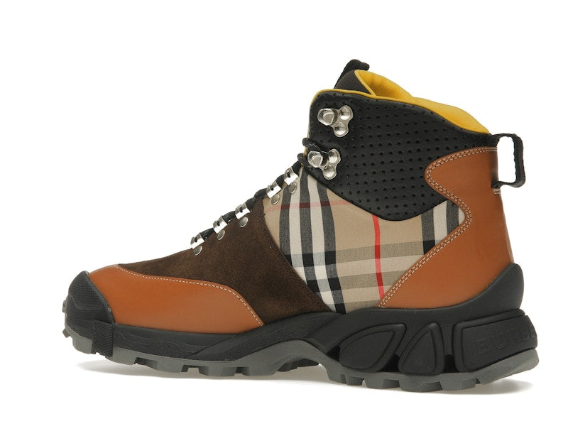 Burberry Vintage Check Tor Boots Beige Brown Black