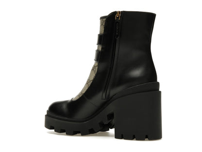Gucci Buckles Ankle Boots Black Beige (Women's)