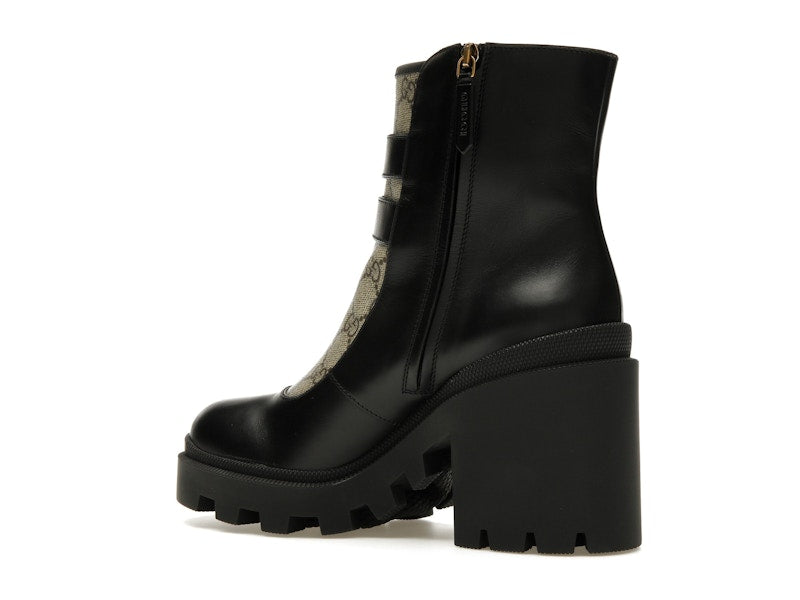 Gucci Buckles Ankle Boots Black Beige (Women's)