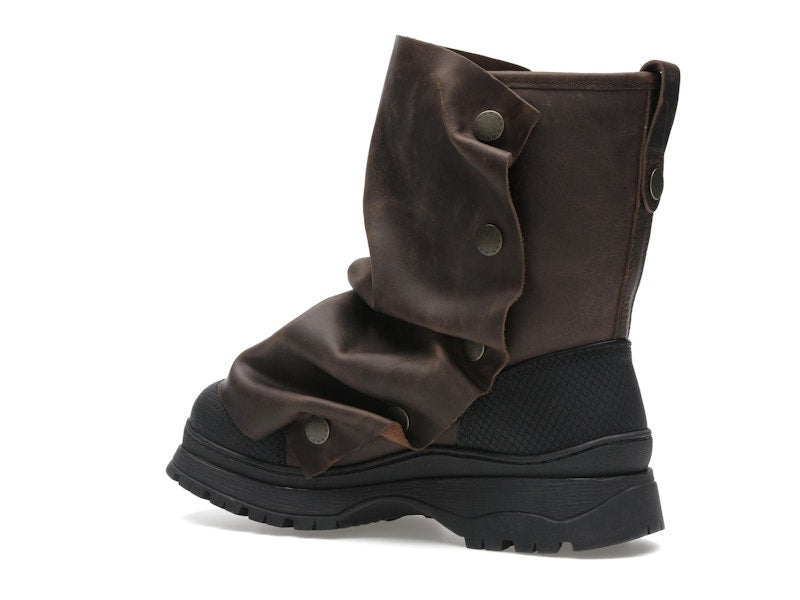 H&M x Glenn Martens Gaiter-Detail Leather Boots Dark Brown
