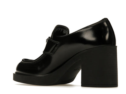 Prada Chocolate High-Heeled 85mm Loafers Black Brushed Leather