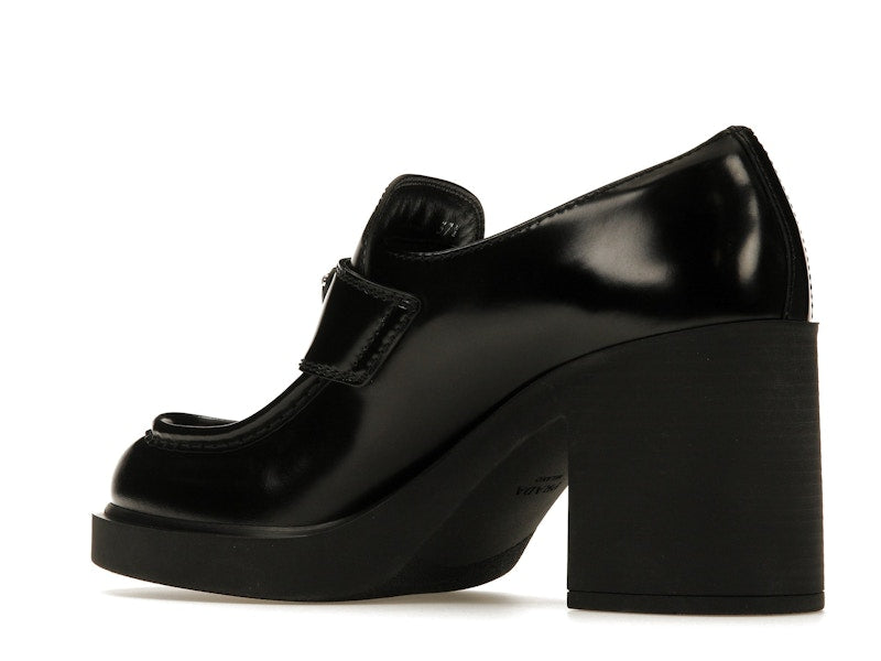 Prada Chocolate High-Heeled 85mm Loafers Black Brushed Leather