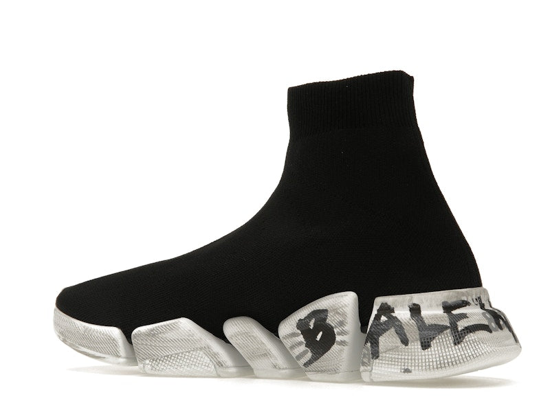 Balenciaga Speed 2.0 Graffiti Recycled Knit Black White