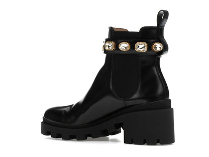 Gucci Crystal Belt 60mm Ankle Boot Black Leather