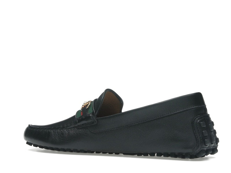 Gucci Ayrton Webbing-Trimmed Horsebit Leather Driver Loafers Black