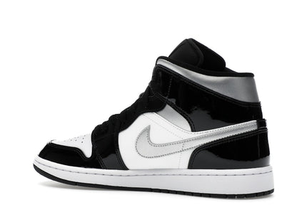 Jordan 1 Mid SE Patent Black White Metallic Silver Metallic Gold