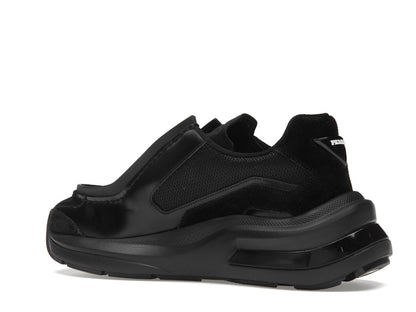 Prada Brushed Leather Sneakers Bike Fabric Suede Black