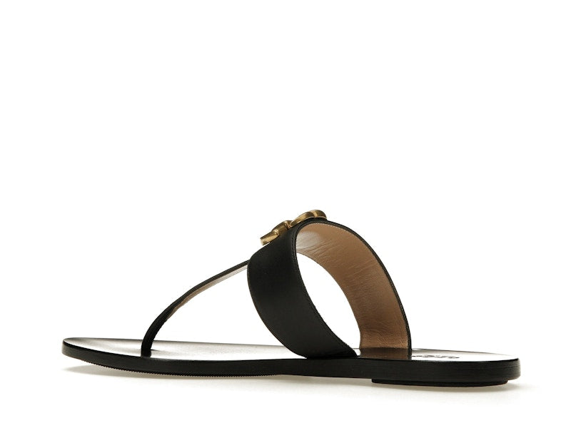 Gucci Double G Thong Sandal Black Leather