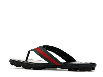 Gucci Web and Leather Thong Sandal Black Leather