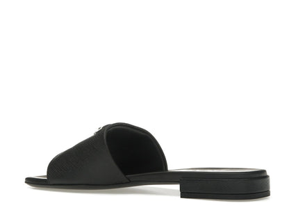 Prada Logo Slide Sandals Black Saffiano Leather