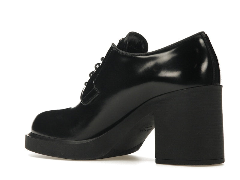 Prada Lace Up 85mm Heels Black Brushed Leather