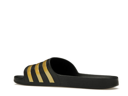 adidas Adilette Aqua Slides Core Black Gold Metallic