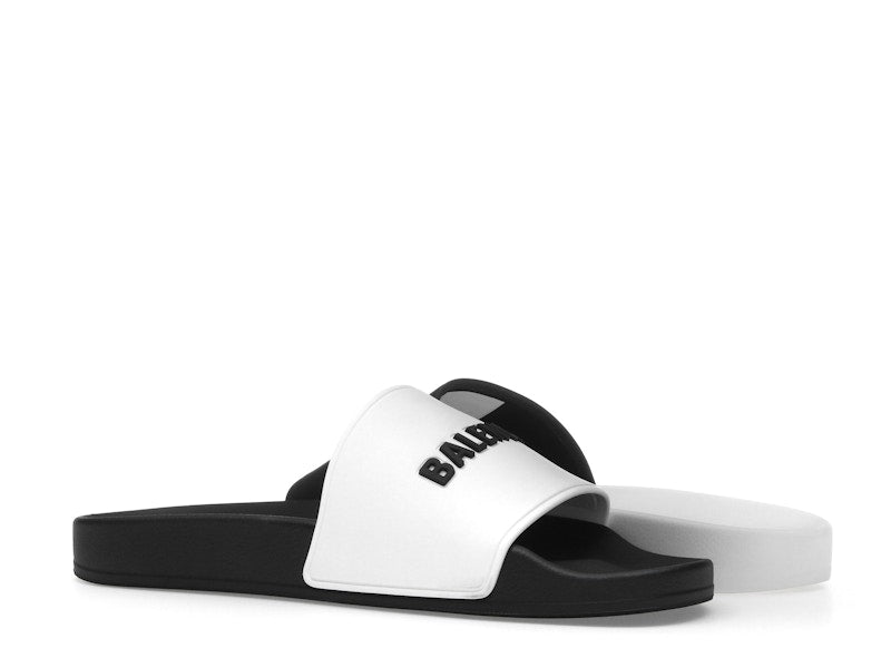 Balenciaga Pool Slides Logo White Black Alternate
