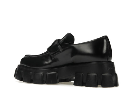 Prada Monolith 55mm Pointy Loafer Black Brushed Leather