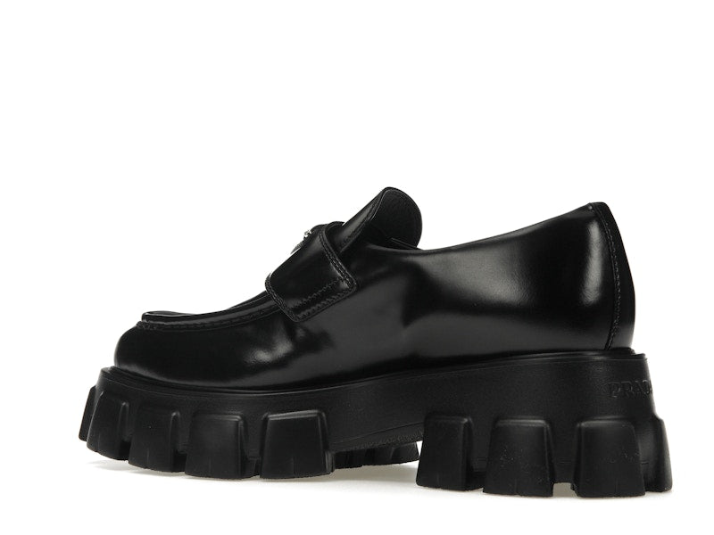 Prada Monolith 55mm Pointy Loafer Black Brushed Leather