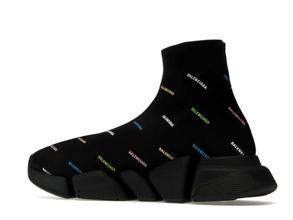 Balenciaga Speed 2.0 AllOver Logo Recycled Knit Black Multicolor