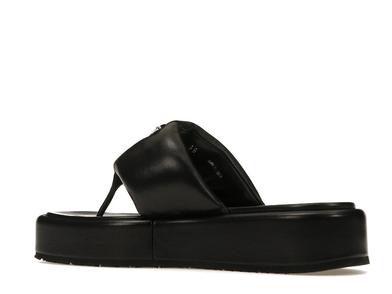 Prada Soft Padded 35mm Thong Wedge Sandals Black Nappa Leather