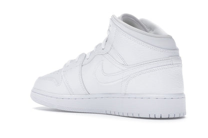 Jordan 1 Mid Triple White Tumbled Leather (GS)