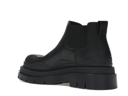 Bottega Veneta Leather Tire Chunky Sole Ankle Chelsea Boot Black