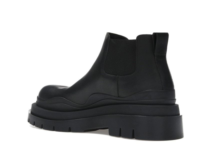 Bottega Veneta Leather Tire Chunky Sole Ankle Chelsea Boot Black