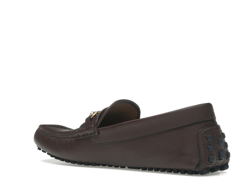 Gucci Ayrton Webbing-Trimmed Horsebit Leather Driver Loafers Brown
