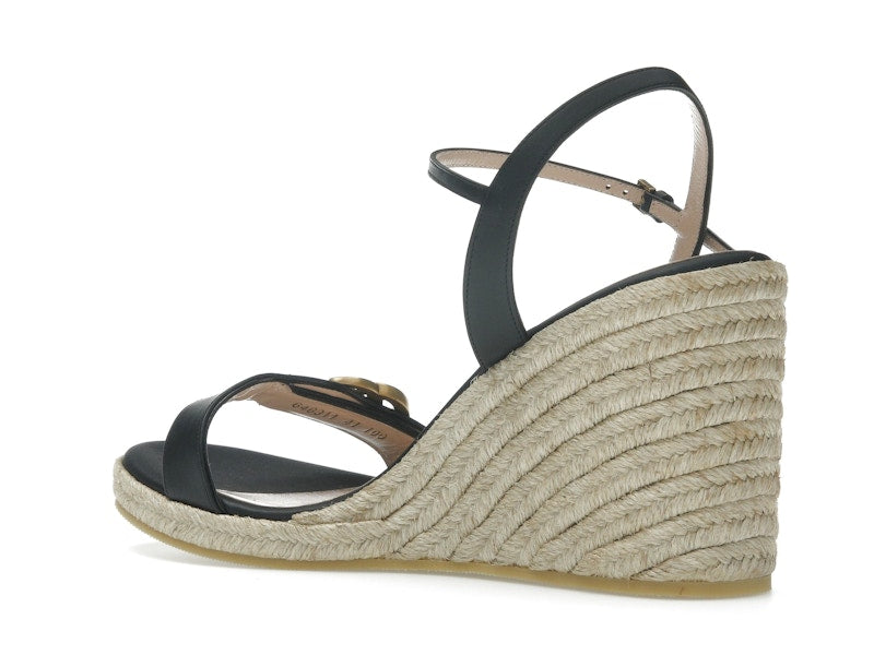 Gucci Double G 95mm Platform Espadrille Black Leather