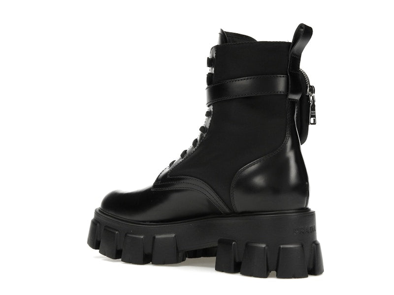 Prada Monolith 55mm Pouch Ankle Boots Black Leather