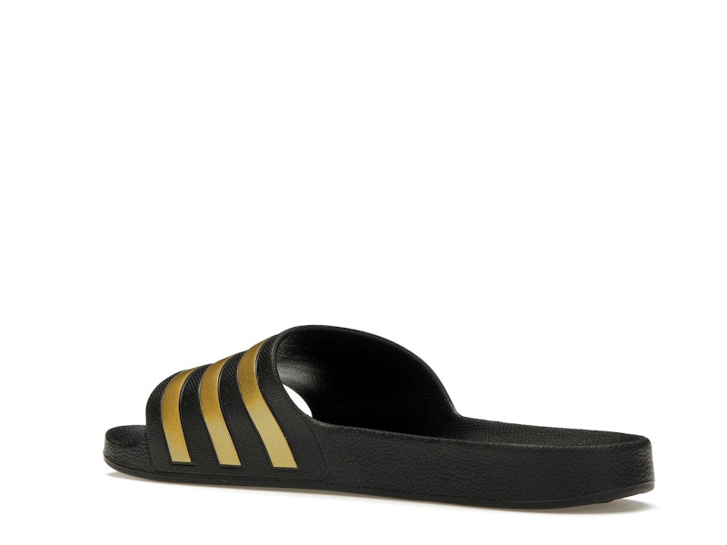 adidas Adilette Aqua Slides Core Black Gold Metallic