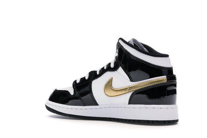 Jordan 1 Mid Patent Black White Gold (GS)