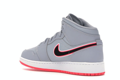 Jordan 1 Mid Wolf Grey Racer Pink Black (GS)