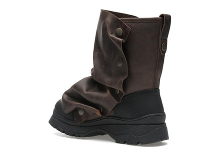 H&M x Glenn Martens Gaiter-Detail Leather Boots Dark Brown