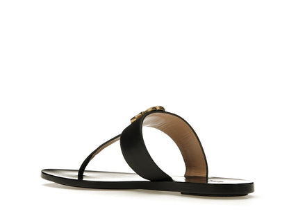 Gucci Double G Thong Sandal Black Leather