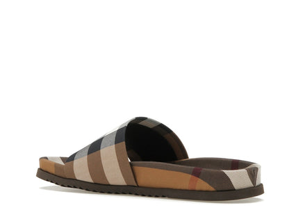 Burberry Check Cotton Slides Birch Brown