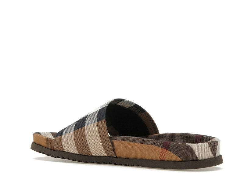 Burberry Check Cotton Slides Birch Brown