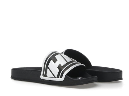 OFF-WHITE Embossed Logo Pool Slides Black White (Women's)
