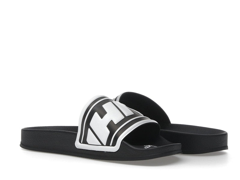 OFF-WHITE Embossed Logo Pool Slides Black White (Women's)