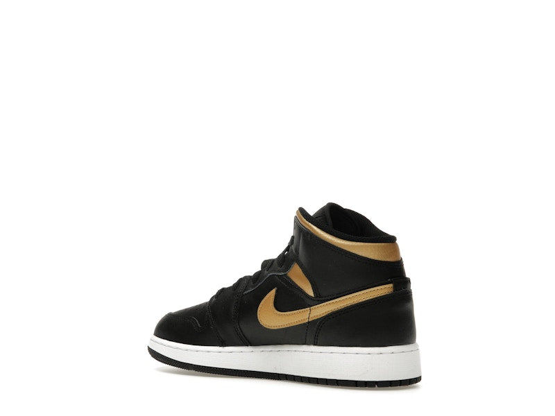 Jordan 1 Mid Black Metallic Gold Swoosh (GS)