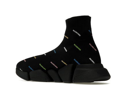 Balenciaga Speed 2.0 AllOver Logo Recycled Knit Black Multicolor