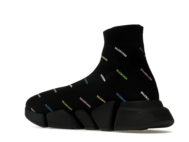 Balenciaga Speed 2.0 AllOver Logo Recycled Knit Black Multicolor