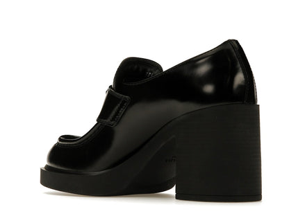 Prada Chocolate High-Heeled 85mm Loafers Black Brushed Leather