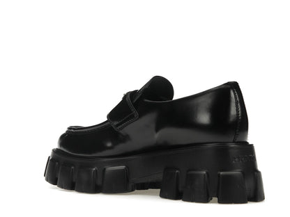 Prada Monolith 55mm Pointy Loafer Black Brushed Leather