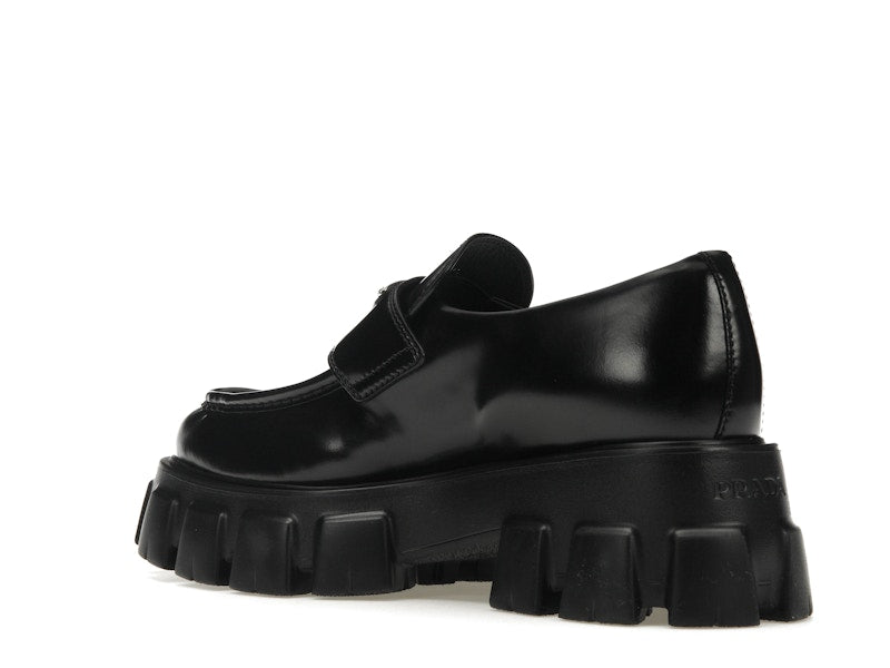 Prada Monolith 55mm Pointy Loafer Black Brushed Leather