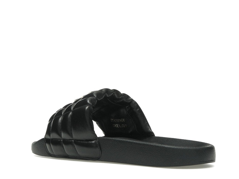 Burberry Monogram Motif Quilted Lambskin Slides Black Gold-tone