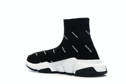 Balenciaga Speed Trainer Logo Print Black White (Women's)