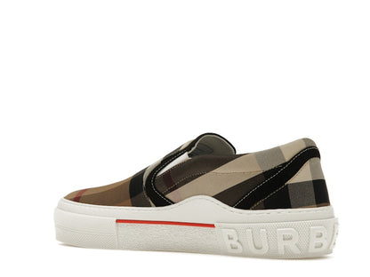 Burberry Slip On Sneakers Exaggerated Check Birch Brown White
