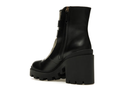 Gucci Buckles Ankle Boots Black Beige (Women's)