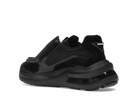 Prada Brushed Leather Sneakers Bike Fabric Suede Black